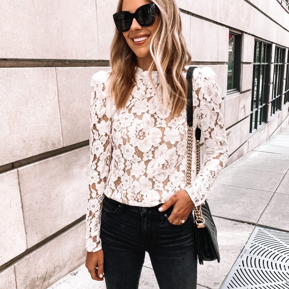 Wayf White Floral Lace Blouse
